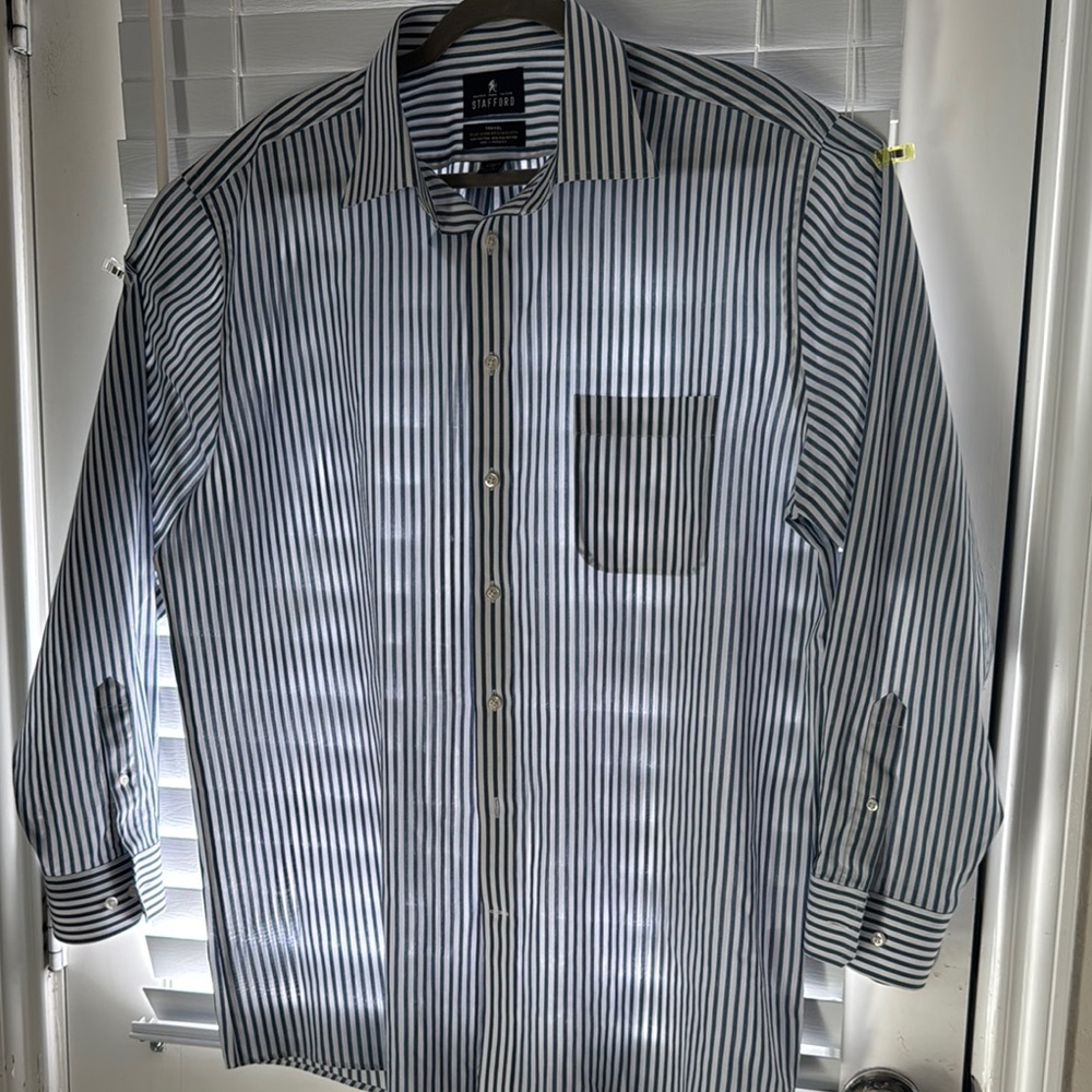 Stafford Men's Striped Dress Shirt in Blue and White